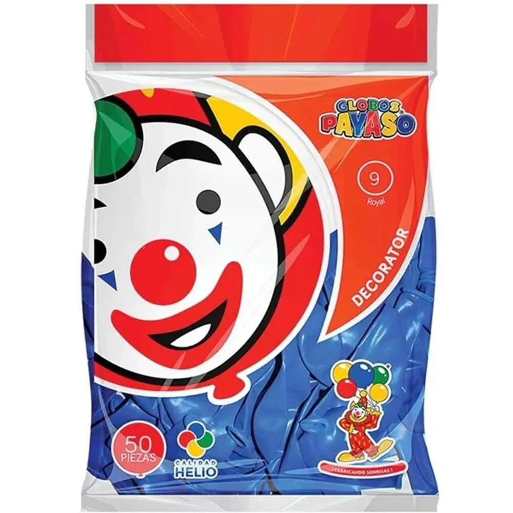 GLOBOS DECORATOR No. 9 AZUL ROYAL 50 PIEZAS PAYASO