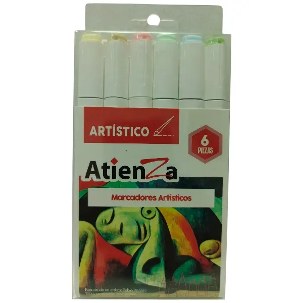 Marcadores doble punta atienza cincel y pincel atienza 6 piezas Pastel