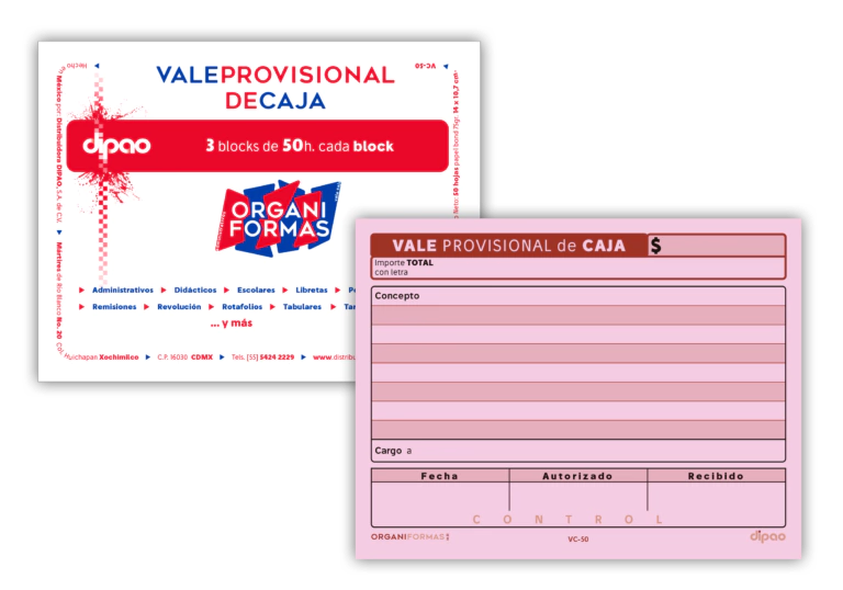 Block vale provisional de caja dipao