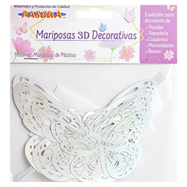 Mariposa de plástico decorativa plata Pascua