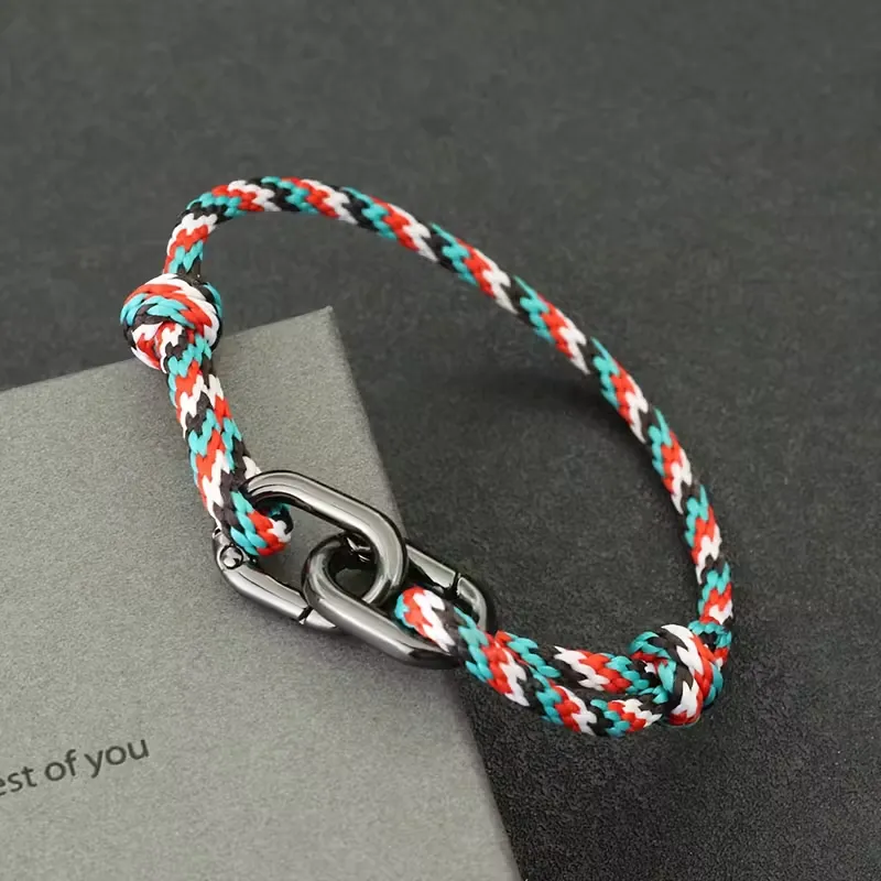 Pulsera de cuerda ajustable hecha a mano con cadena de eslabones negros