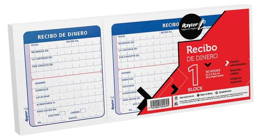 Block Recibo de dinero Rayter 50 hojas