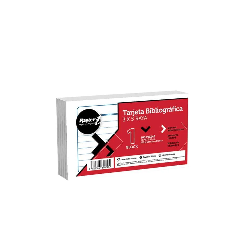 Tarjeta bibliográfica 3x5 Rayter
