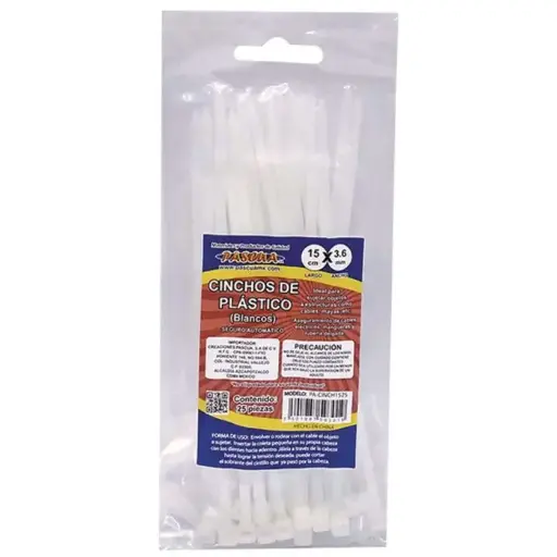 [7501987593019] Cinchos de plástico blancos 15cmx3.6cm 25 piezas Pascua 