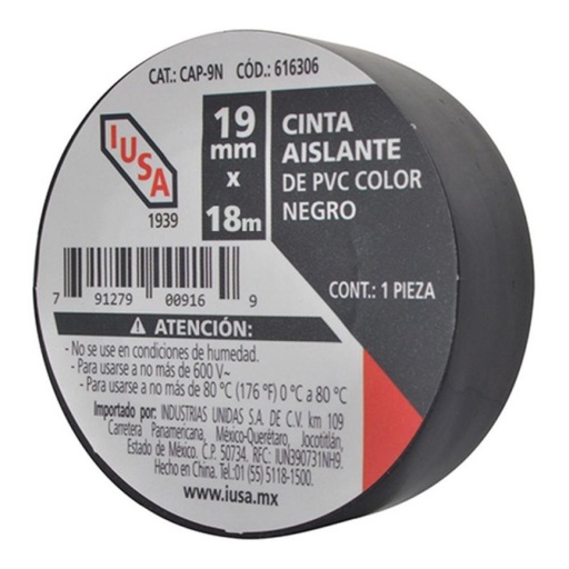 [616313] Cinta de aislar negra IUSA 19mmx18m