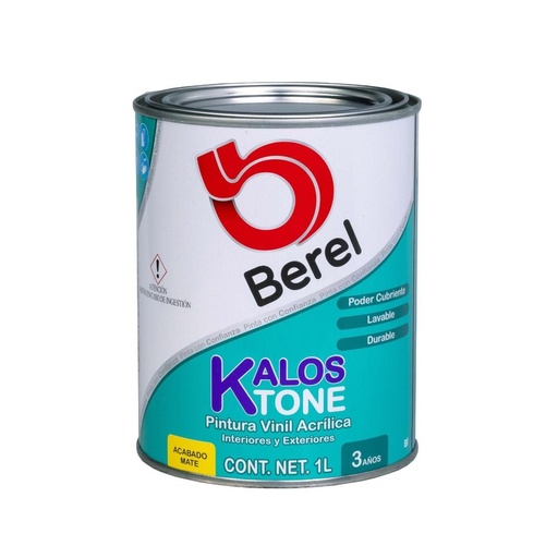 [700795772341] Pintura Kalos tone vinil acrílica interior y exterior Berel 1 litro Mate
