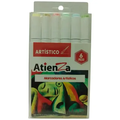 [MP73721] Marcadores doble punta atienza cincel y pincel atienza 6 piezas Pastel