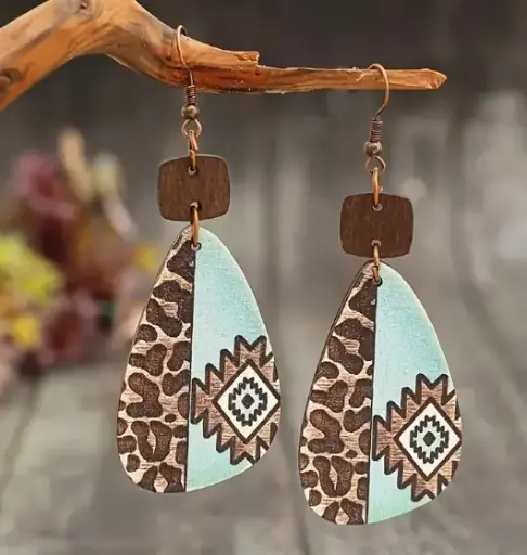 [58447016536] Aretes bohemios de madera