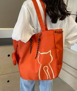 [54889050516] Bolsa verde para mujer de naylon con gato BUDBAO naranja